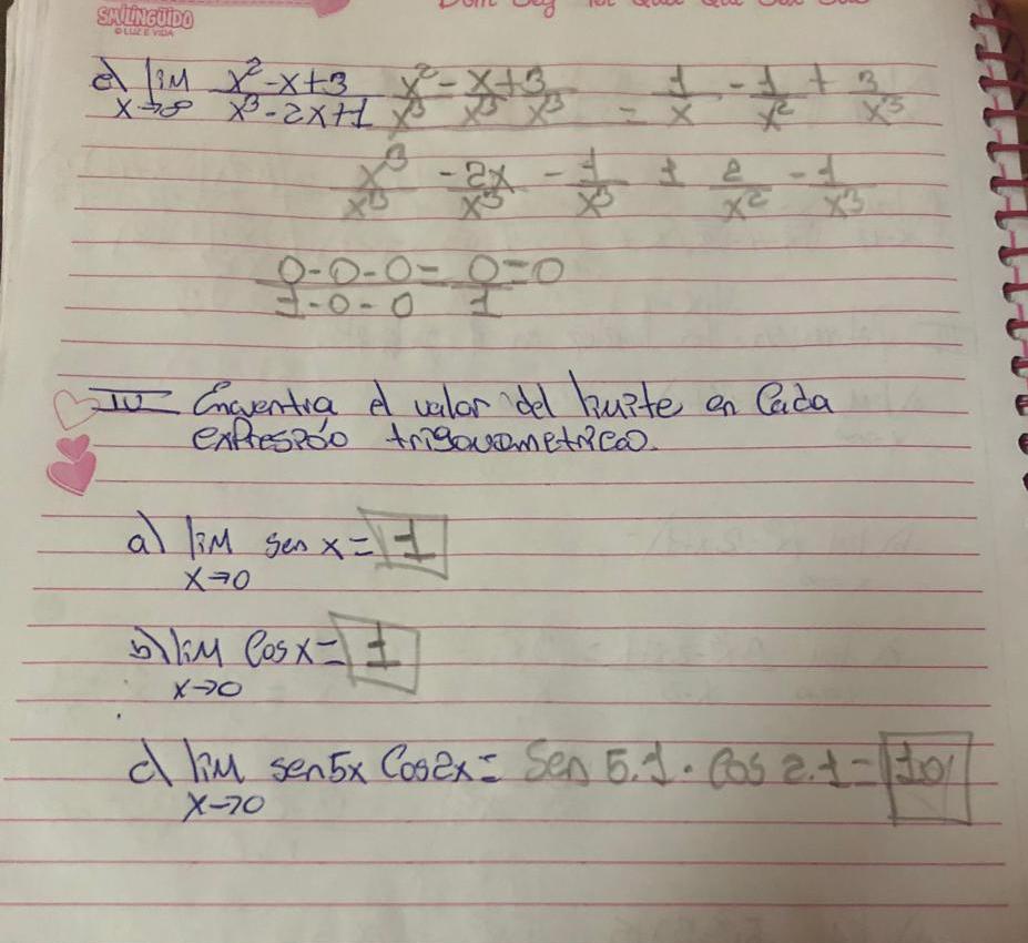 Encuentra el valor del limite en cada expresión trigonometría  